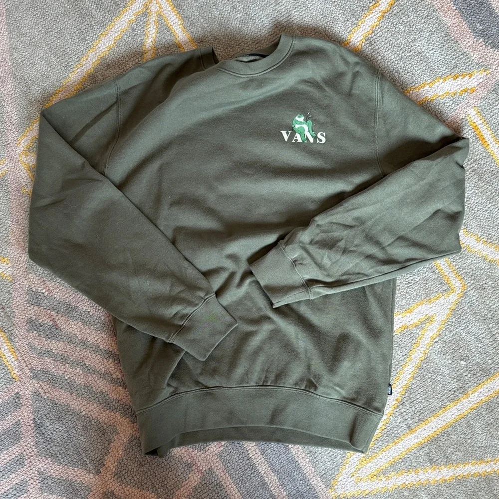 Vans Men's Olive Crewneck Sweatshirt w frog - Picture 1 of 4